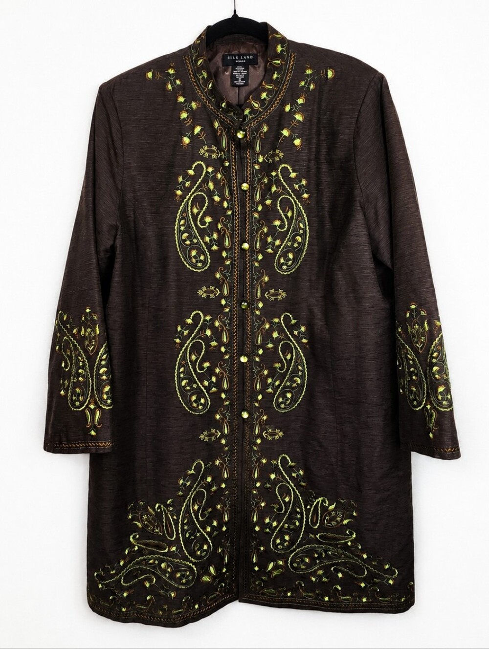 Silk Land 100% Silk Embroidered Jacket Boho Paisley Mandarin 1X Plus Size